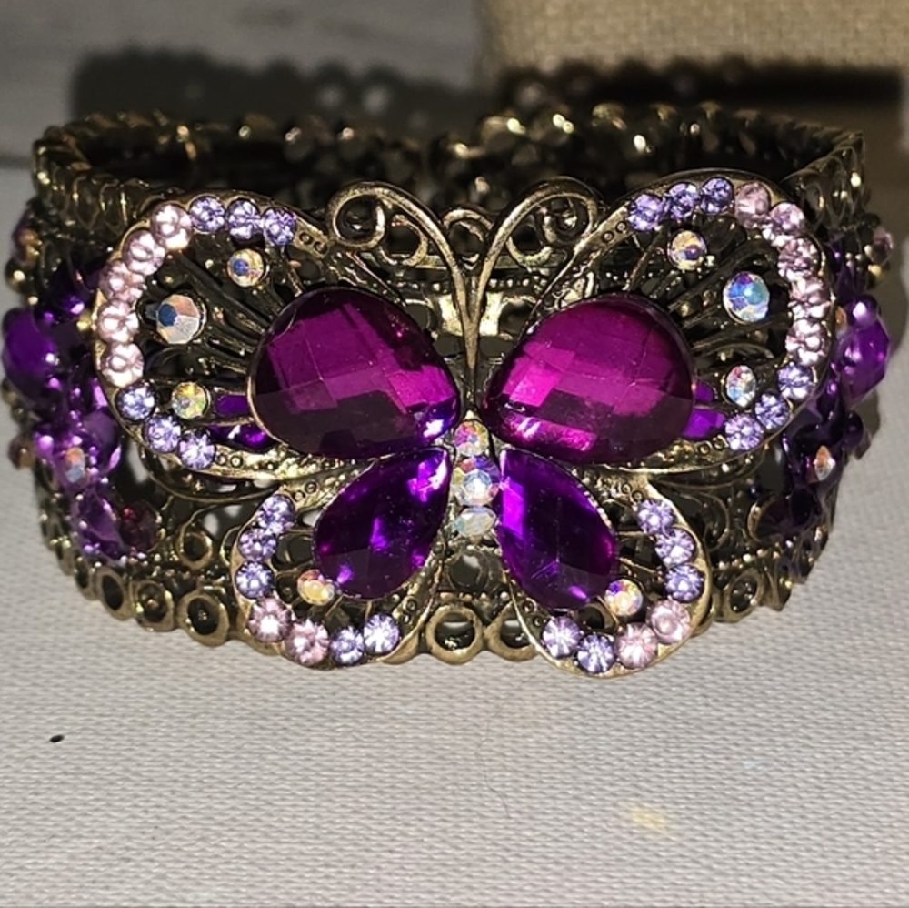 Treska‎ Beaded Elegant Purple Butterfly Bracelet Cuff